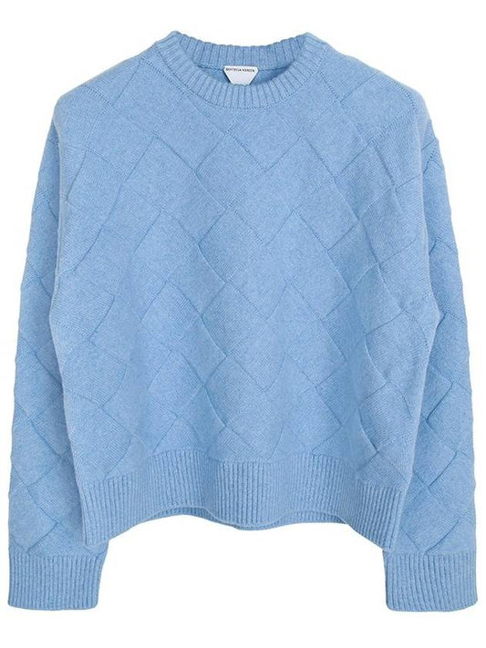 Women's Intreccio Wool Knit Top Blue - BOTTEGA VENETA - BALAAN.