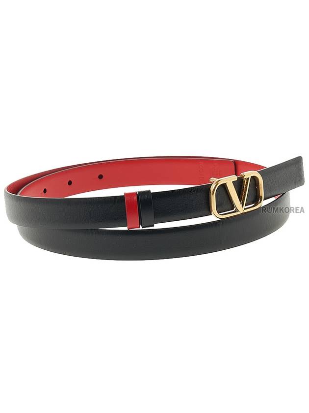 V Logo Signature Leather Belt Black Red - VALENTINO - BALAAN 4