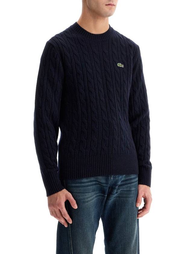 Cable Carded Wool Crew Neck Knit Top Blue - LACOSTE - BALAAN 3