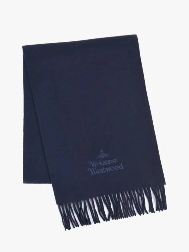 Embroidered Logo Wool Muffler Navy - VIVIENNE WESTWOOD - BALAAN 2