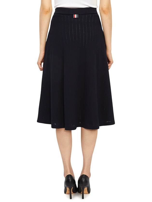 Pointelle Rip Below The Knee A-Line Skirt Navy - THOM BROWNE - BALAAN 7