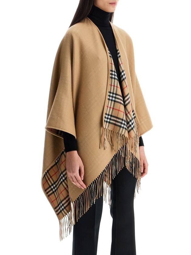 Women's Check Reversible Wool Cape Beige - BURBERRY - BALAAN 3