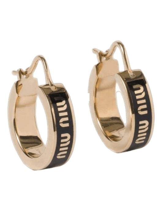 Enamel Hoop Logo Earrings Black - MIU MIU - BALAAN 1