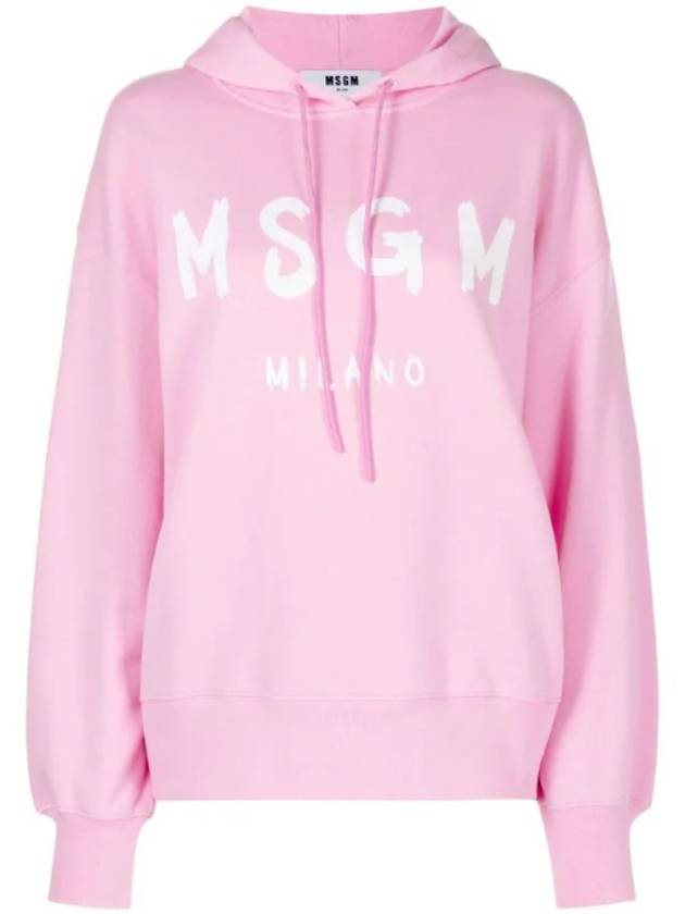 Milano Brushed Logo Print Hoodie Pink - MSGM - BALAAN 1