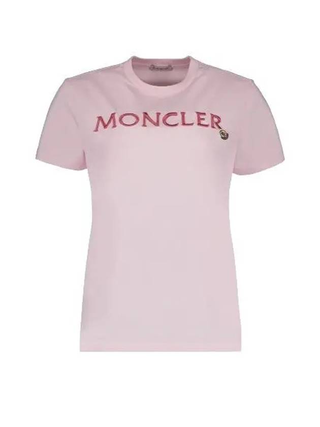 Women s Lettering Embroidery Logo Short Sleeve T Shirt Pink 231121 - MONCLER - BALAAN 1