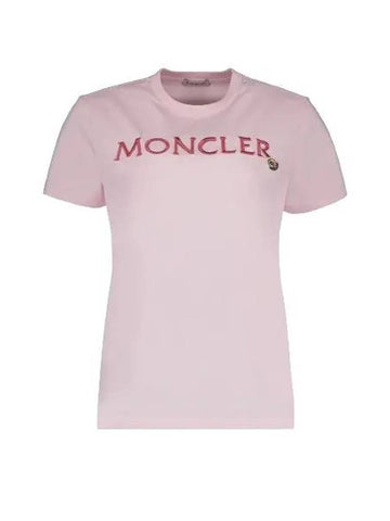 Women s Lettering Embroidery Logo Short Sleeve T Shirt Pink 231121 - MONCLER - BALAAN 1