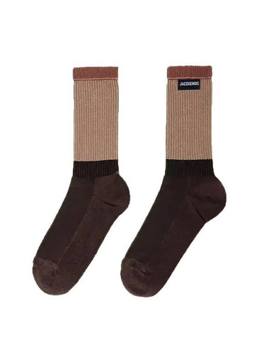 Les Casites Logo Label Cotton Socks Brown - JACQUEMUS - BALAAN 1