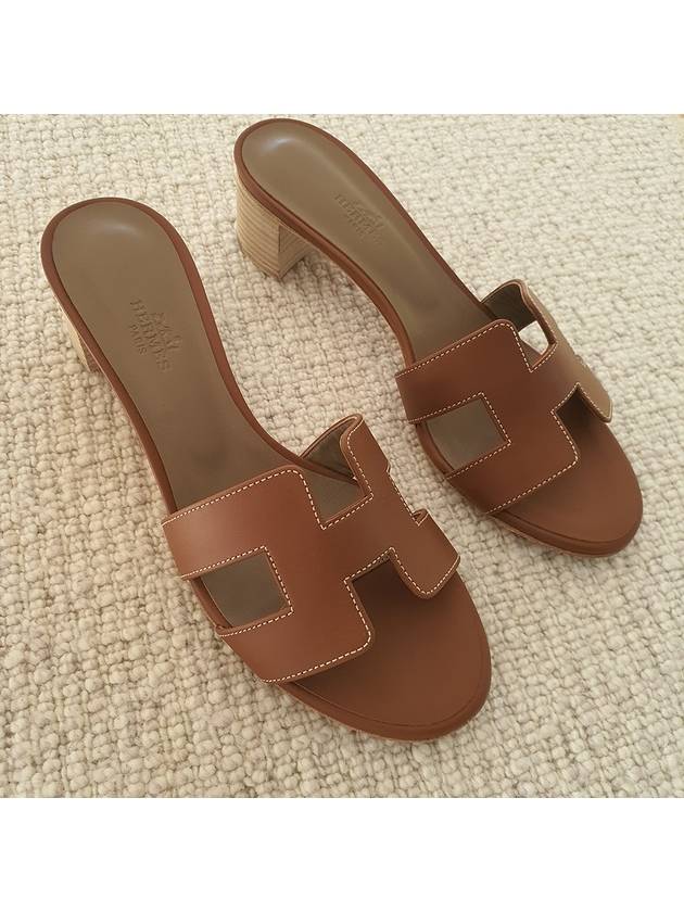 Oasis Calfskin Slipper Heels Gold Piqures Ecrues - HERMES - BALAAN 4