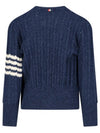 Donegal Twist Cable 4 Bar Classic V Neck Cardigan Blue - THOM BROWNE - BALAAN 4