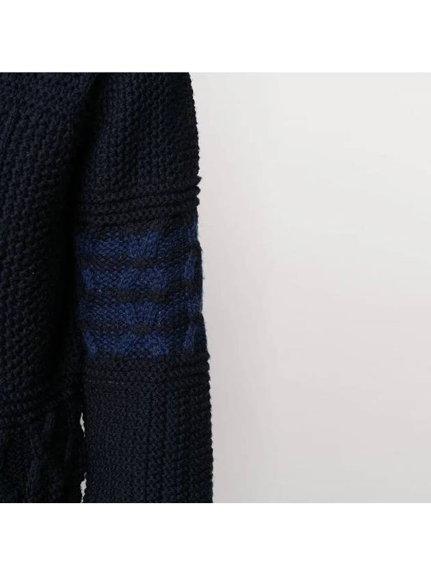 Aran Cable Crew Neck Knit Top Navy - THOM BROWNE - BALAAN 5