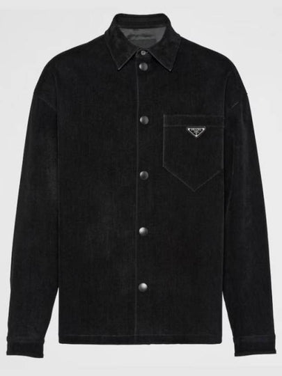 Triangle Logo Stretch Cotton Long Sleeve Shirt Black - PRADA - BALAAN 2