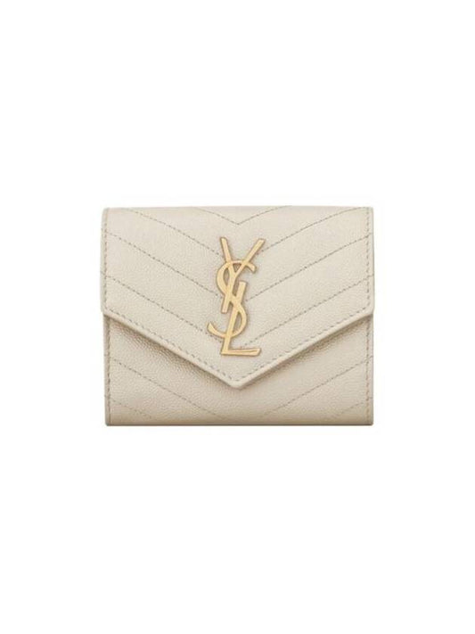 Matelasse Monogram Quilting Flap Half Wallet Blanc Vintage - SAINT LAURENT - BALAAN 1