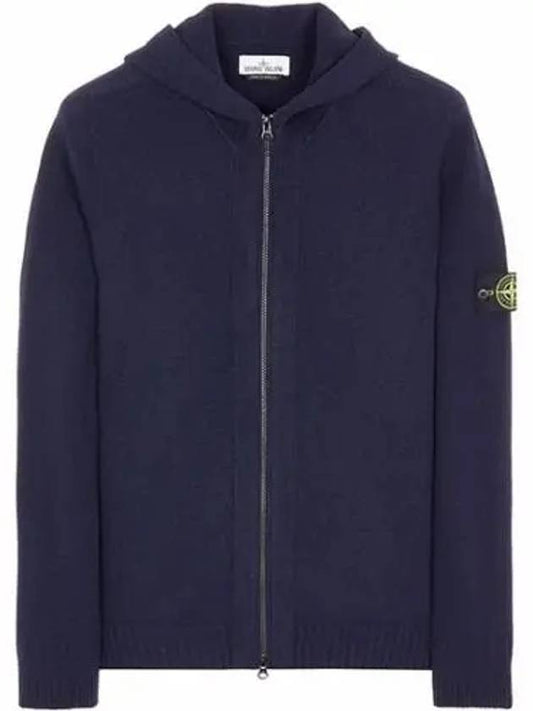 Wappen Patch Lambswool Knit Hooded Zip Up Navy - STONE ISLAND - BALAAN 2