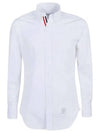 Men's Grosgrain Placket Solid Poplin Long Sleeve Shirt White - THOM BROWNE - BALAAN 2