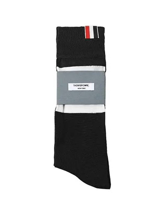 Men's Diagonal Light Weight Midi Socks Black - THOM BROWNE - BALAAN 2