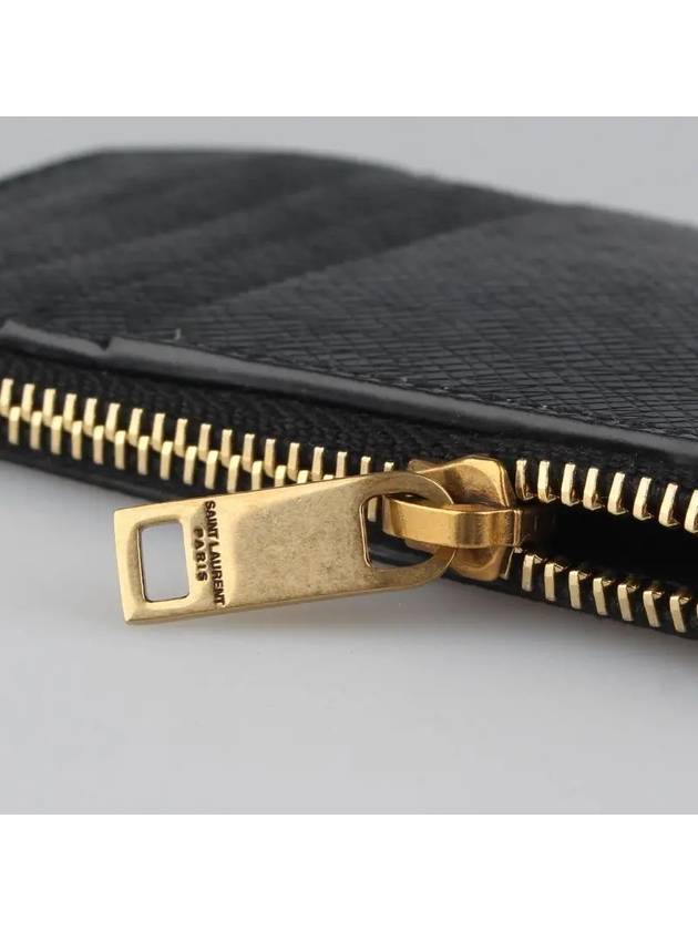 Coated Bark Leather Fragment Zipper Card Wallet Black - SAINT LAURENT - BALAAN 3