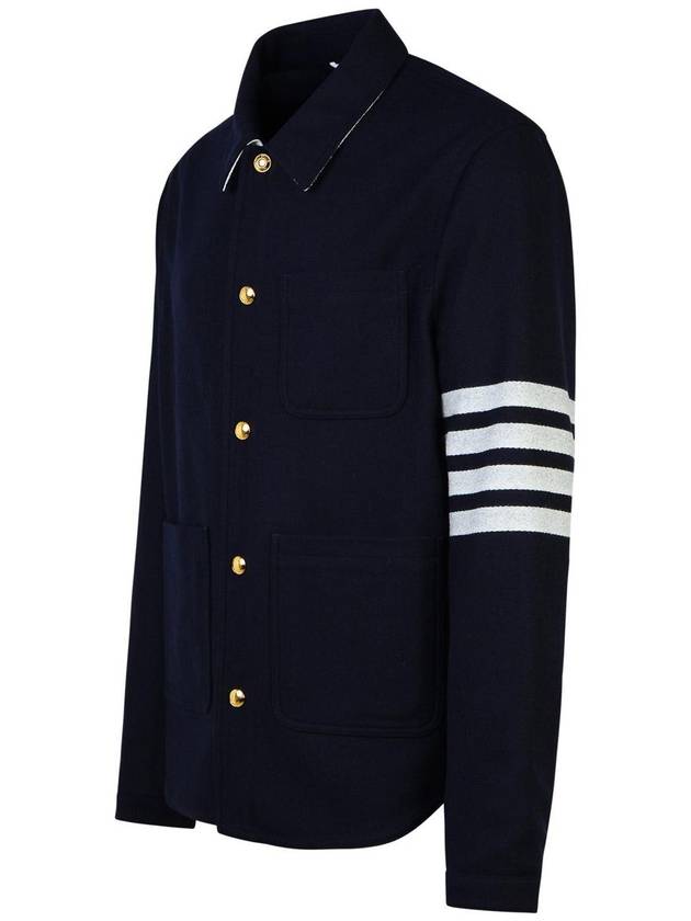 Stripe Detail Button Wool Jacket Navy - THOM BROWNE - BALAAN 3