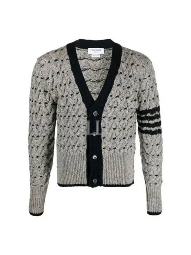 4 Bar Stripe Cable Knit Cardigan Grey - THOM BROWNE - BALAAN 2