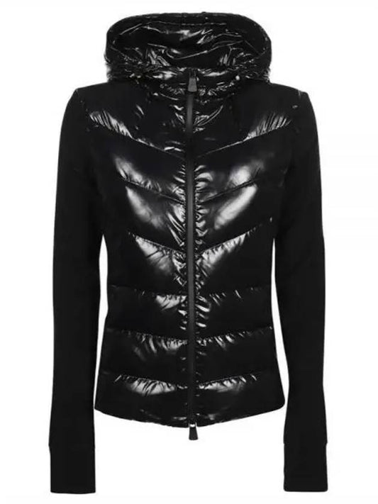 Zipper Knit Hooded Padded Cardigan Black - MONCLER - BALAAN 2