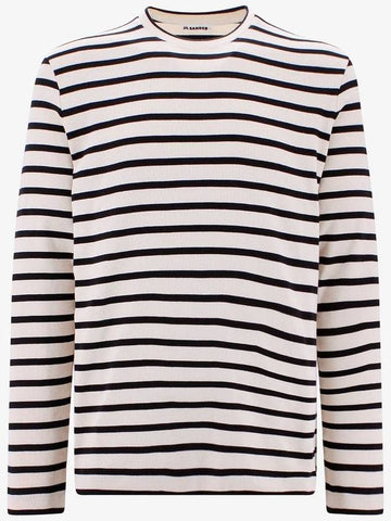 Striped Motif Cotton Long Sleeve T-shirt Beige Grey - JIL SANDER - BALAAN 1