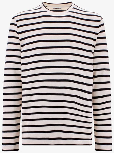 Striped Motif Cotton Long Sleeve T-shirt Beige Grey - JIL SANDER - BALAAN 1