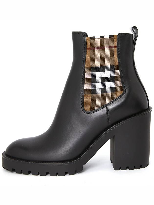 Check Panel Leather Ankle Chelsea Boots Black - BURBERRY - BALAAN.