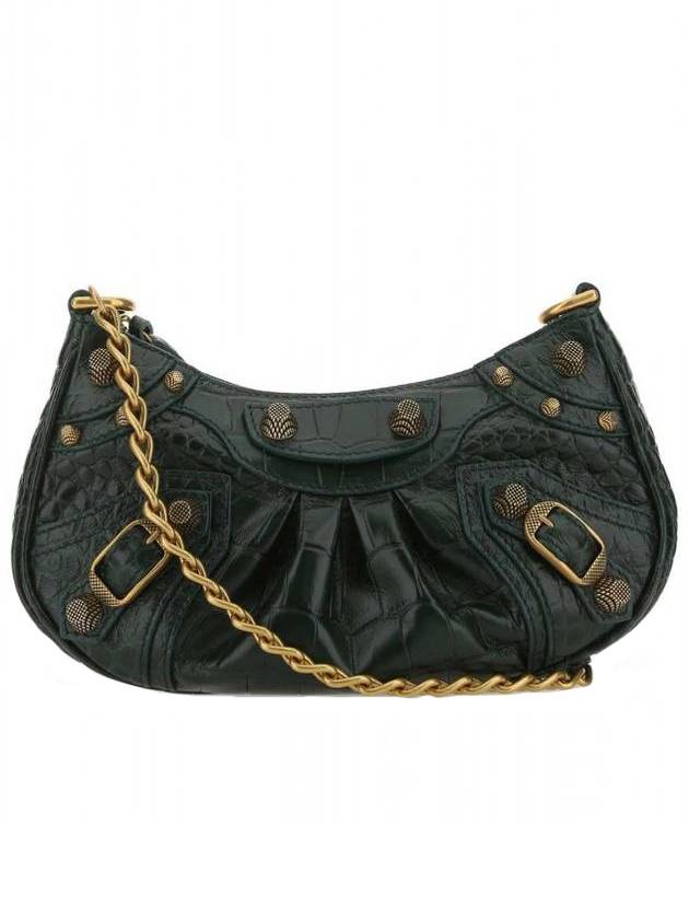 Le Cagole Mini Gold Chain Crocodile Shoulder Bag Green - BALENCIAGA - BALAAN 1