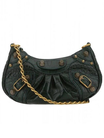 Le Cagole Mini Gold Chain Crocodile Shoulder Bag Green - BALENCIAGA - BALAAN 1