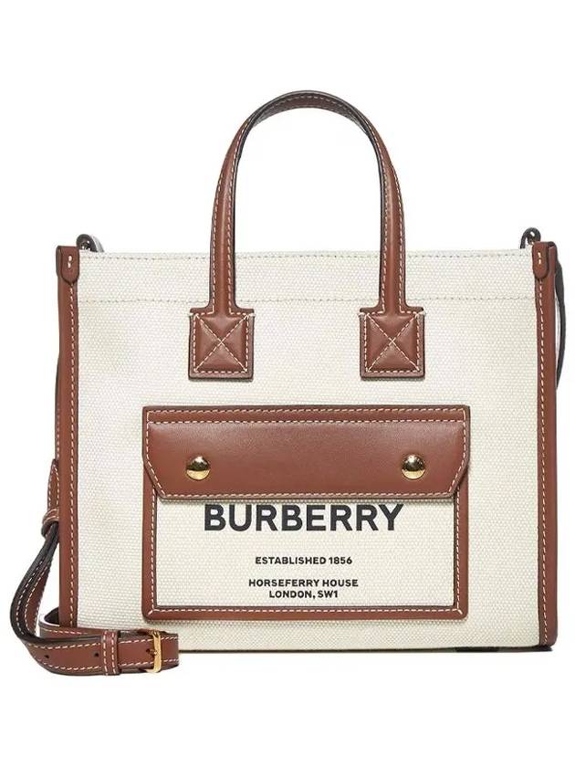 Mini Two-Tone Canvas and Leather Freya Tote Bag Natural Tan - BURBERRY - BALAAN 2