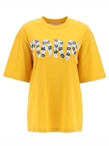 Daisy flower logo printing round short sleeve t shirt mustard women s 238827 - MARNI - BALAAN 1