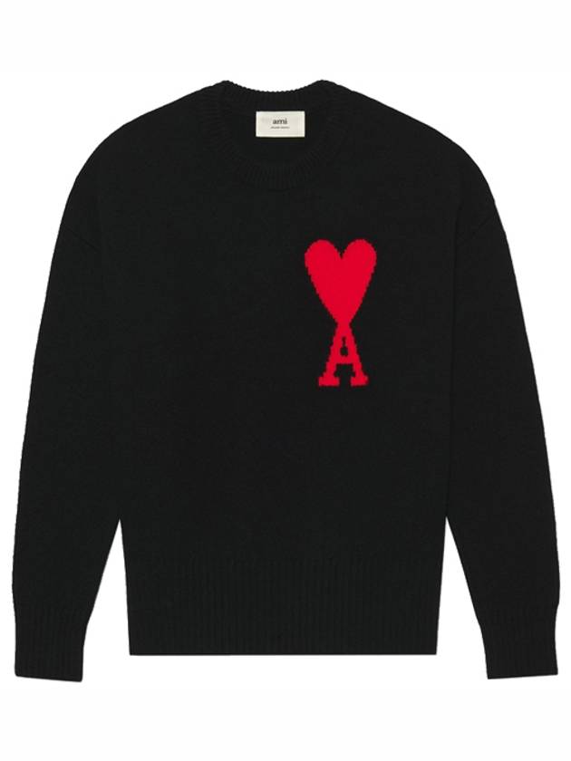 Big Heart Logo Wool Knit Top Black - AMI - BALAAN 2