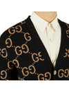 GG V-neck Wool Jacquard Cardigan Black - GUCCI - BALAAN 5