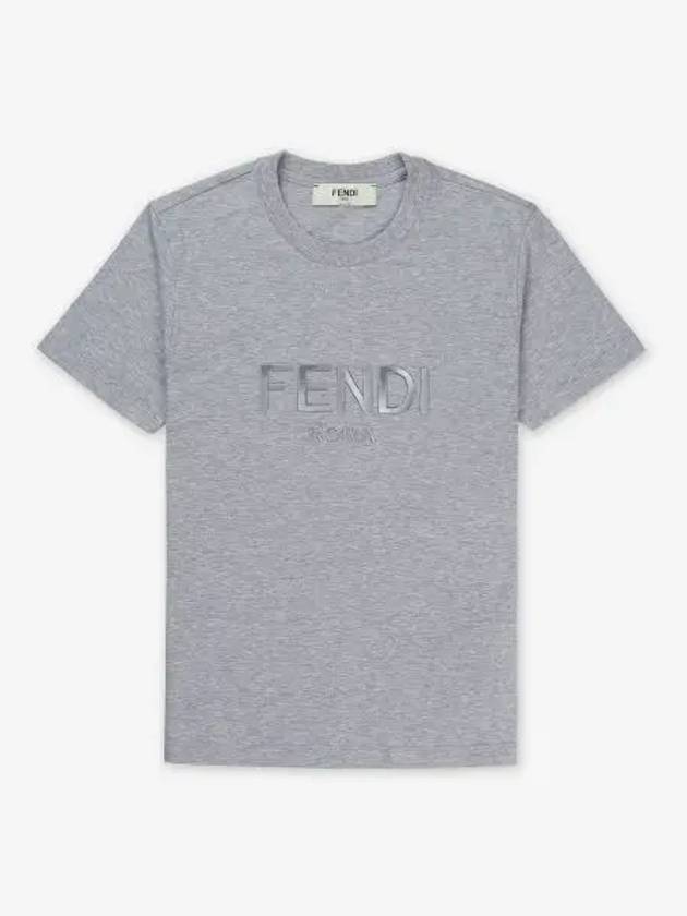 Lettering Embroidered Short Sleeve Cotton T-Shirt Grey - FENDI - BALAAN 2