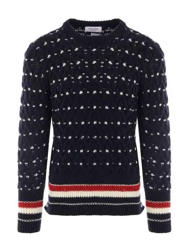 Wool Mohair Long Sleeve Knit Top Navy - THOM BROWNE - BALAAN 3