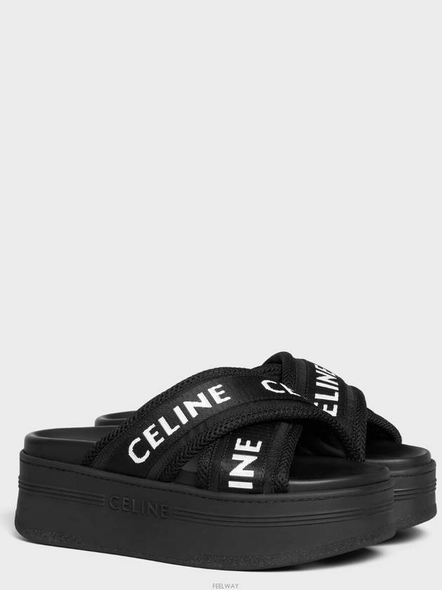 Logo Mesh Jacquard Block Slippers Black - CELINE - BALAAN 4