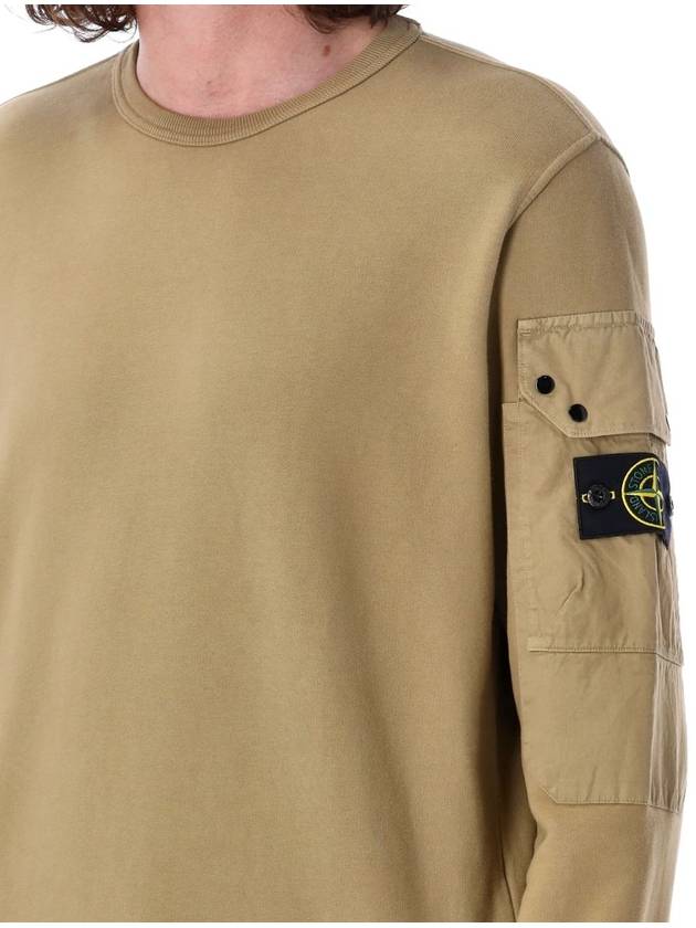 Brushed Organic Cotton Fleece Sweatshirt Beige - STONE ISLAND - BALAAN 4