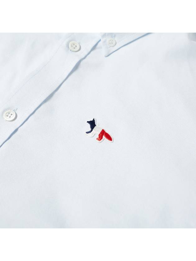 Men's Tricolor Fox Patch Cotton Long Sleeve Shirt Blue - MAISON KITSUNE - BALAAN 3