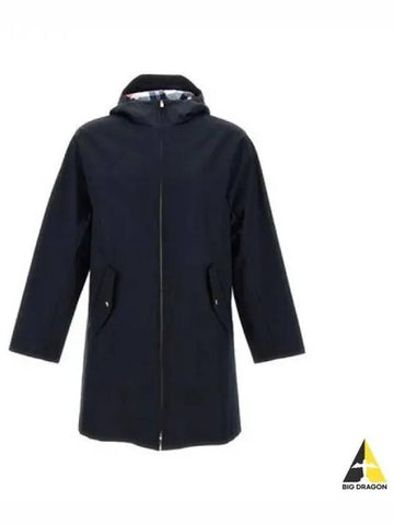 Cotton Twill Waterfruit Hooded Jacket Navy MOT082A 06111 - THOM BROWNE - BALAAN 1