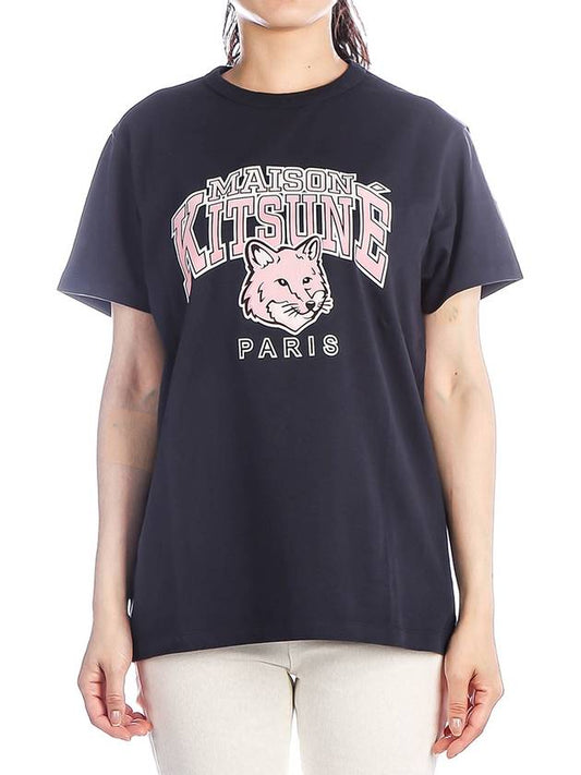 Women s Campus Fox Short Sleeve T Shirt LW00104KJ0035 NAVY - MAISON KITSUNE - BALAAN 1