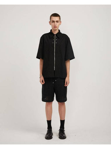 Jacquard Zip Up Short Sleeve Shirt Black - MONTSENU - BALAAN 1