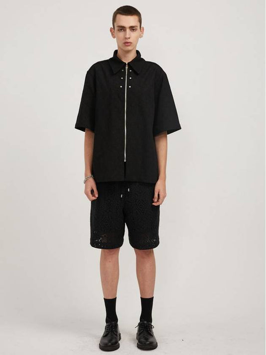 Jacquard Zip-up Short Sleeve Shirt Black - MONTSENU - BALAAN 2