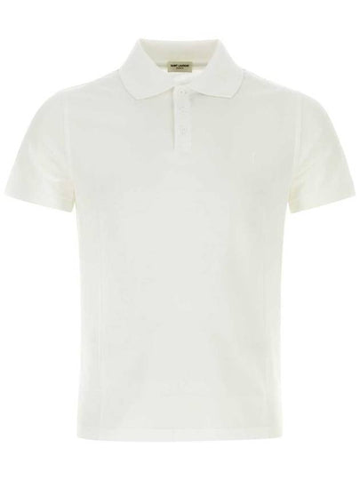 Men's Monogram Cotton Short Sleeve Polo Shirt White - SAINT LAURENT - BALAAN 2