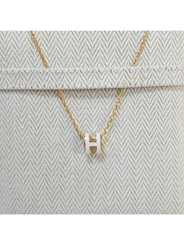 Mini Pop H Pendant Necklace Gold Blanc White - HERMES - BALAAN 3