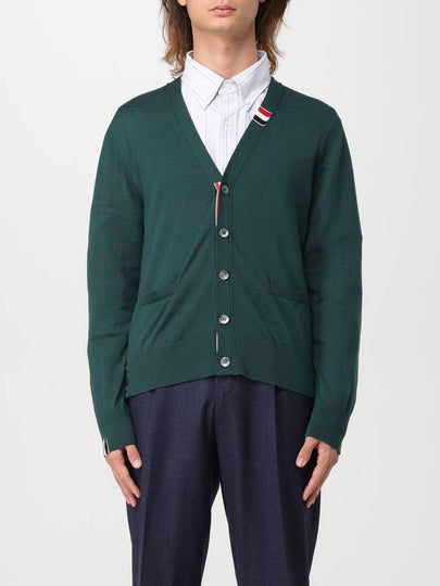 Men's Jersey Stitch V-Neck Cardigan Green - THOM BROWNE - BALAAN 2