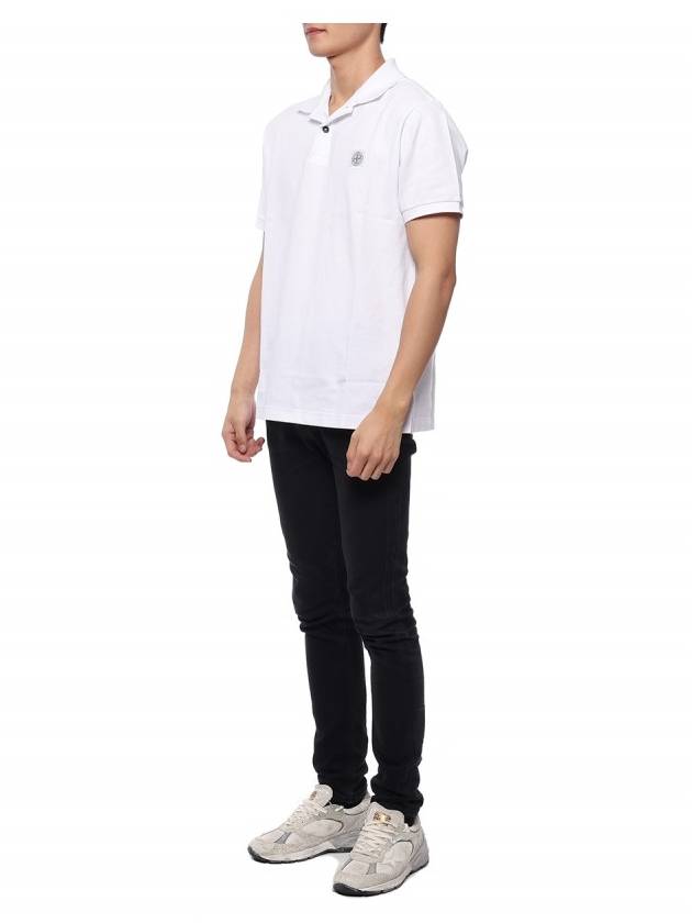 Cotton Qiqué Logo Patch Polo Shirt White - STONE ISLAND - BALAAN 5