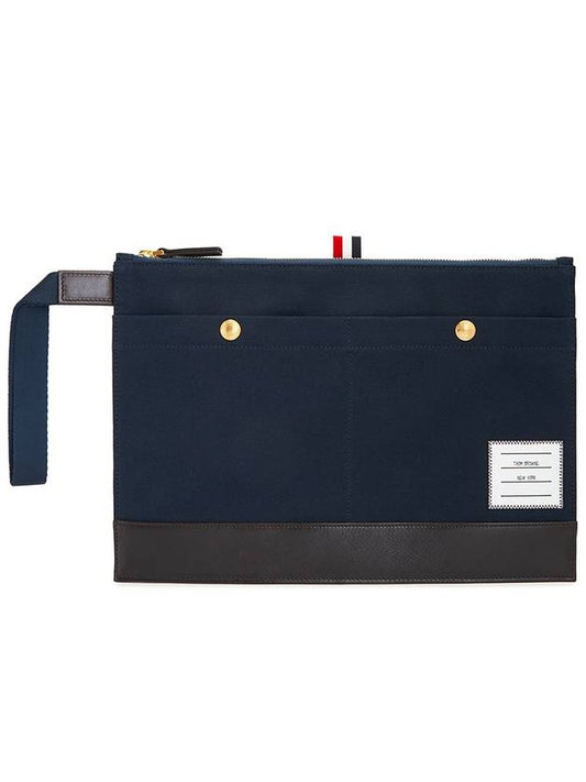 Snap Pocket Cotton Canvas Pouch Clutch Bag Navy - THOM BROWNE - BALAAN 2