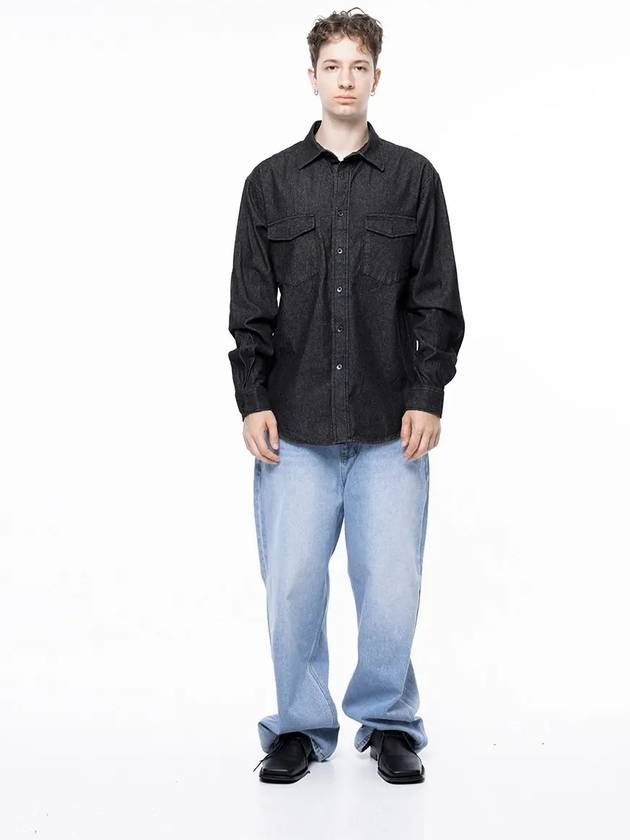 Men s W243SH03BKM Western Pocket Denim Shirt Black Indigo - CHANCE'S NOI - BALAAN 5