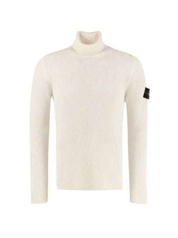 Logo Patch Wool Knit Turtleneck White - STONE ISLAND - BALAAN 1