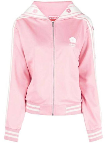 Boke Flower Embroidered Logo Zip-Up Hoodie Pink - KENZO - BALAAN 1