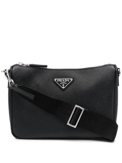 triangle logo leather shoulder bag black - PRADA - BALAAN 2